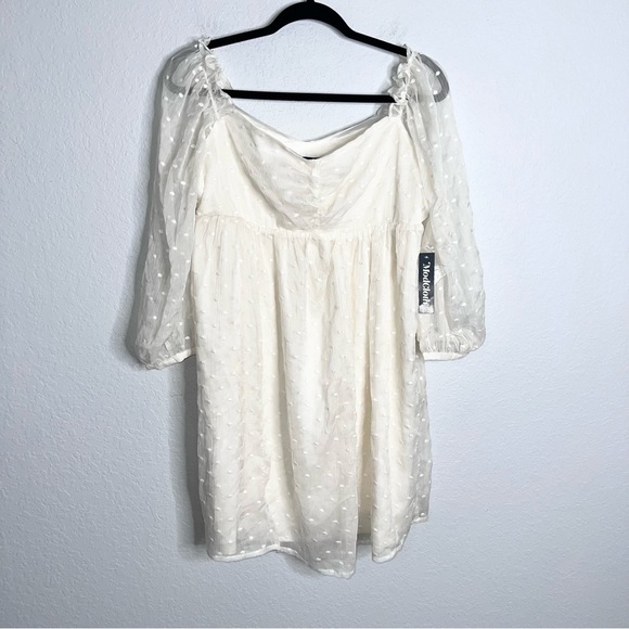 ModCloth Dress Women XL Babydoll Polka Dot Ivory White Ruffled Long Sleeve B2 - Picture 2 of 9